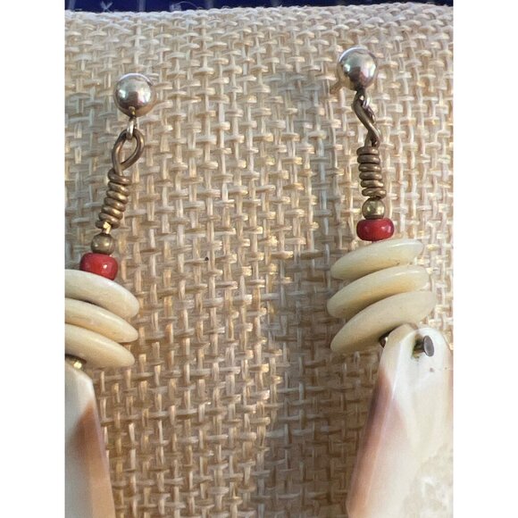 Vintage 14kt GF Dangle Earrings Tagua Nut Cream Natural Pierced Estate 2" 5.12g - Picture 3 of 7